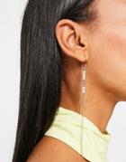 Asos Design Pull Through Earrings With Bead Design In Gold Tone