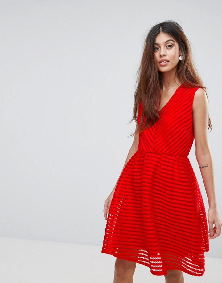 Yumi V Neck Skater Dress - Red