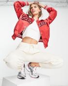 Weekday Gentle Embroidered Varsity Jacket In Bright Red