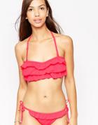 Marie Meili Camomile Frill Bandeau Bikini Top - Bright Coral