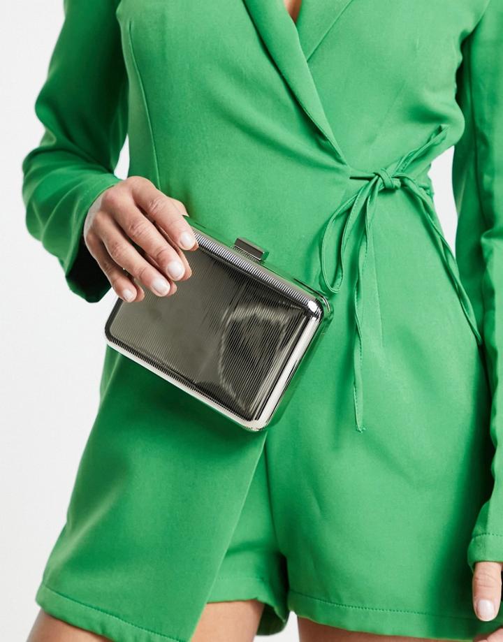 True Decadence Metal Clutch Bag In Embossed Silver