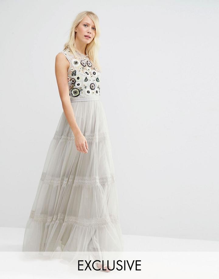 Needle & Thread Tiered Woodland Maxi Dress - Gray