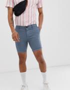 Asos Design Skinny Chino Shorts In Storm Gray - Blue