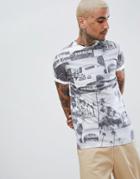 Asos Design T-shirt With All Over Photographic - White