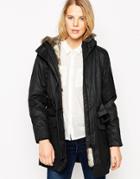 Mango Coated Hooded Parka With Detachable Faux Fur Lining - Black