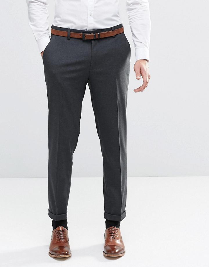 Asos Skinny Cropped Trousers In Charcoal - Charcoal