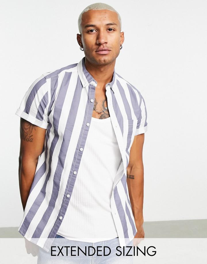 Asos Design Stretch Slim Oxford Stripe Shirt In Blue