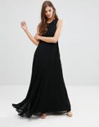 Lavand High Neck Maxi Dress In Black - Black