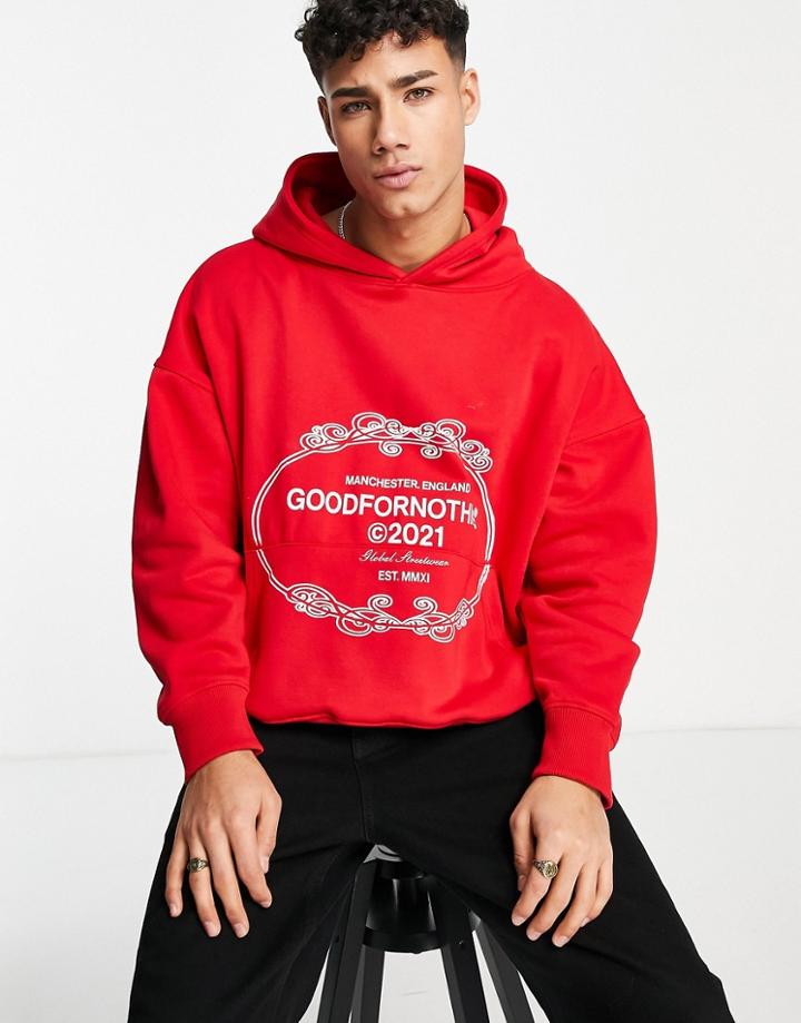 Good For Nothing Oversized Hoodie In Red With Crest Logo Print