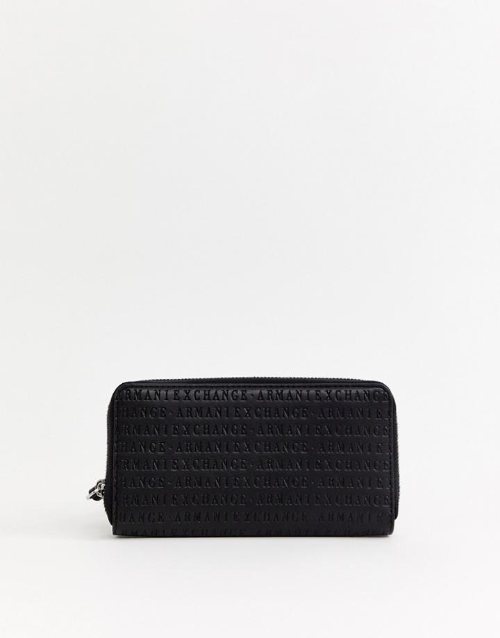Armani Exchange All Over Embossed Logo Purse - Black