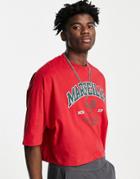 Asos Design Oversized Cropped T-shirt In Red With Tennis Front Print