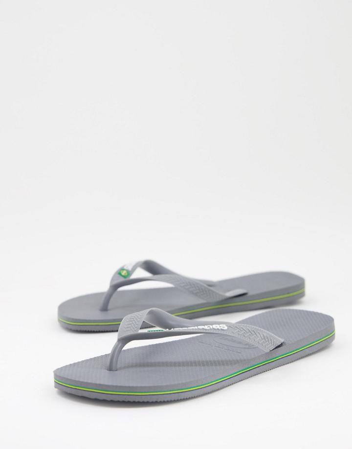 Havaianas Brasil Logo Flip Flops In Gray-grey
