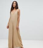 Asos Design Tall Deep V Strap Back Jumpsuit - Green