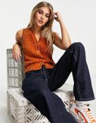Weekday Mist Recycled Chenille Button Front Vest In Rust - Part Of A Set-orange