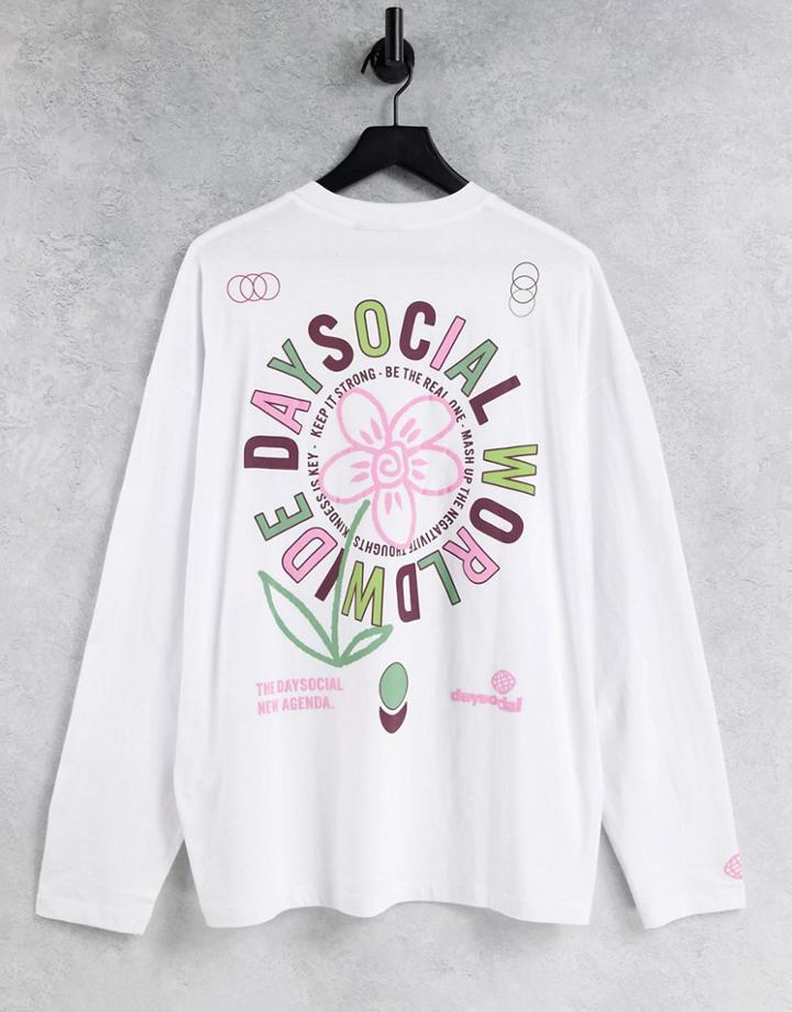 Asos Daysocial Oversized Long Sleeve T-shirt With Logo Graphic Back Print In White