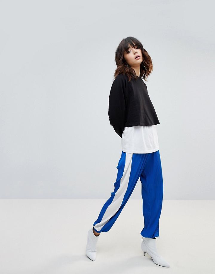 Asos Plisse Joggers With Side Stripe - Blue
