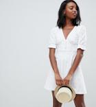Asos Design Tall Broderie Button Through Tea Dress - White