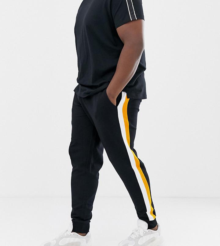 Asos Design Plus Skinny Joggers With Side Stripes In Black - Black