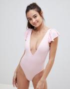 Lost Ink Puff Sleeve Stripe Swimsuit-multi