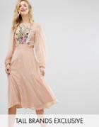 Frock And Frill Tall Premium Embellished Top Midi Dress With Cutout Detail - Pink