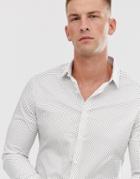 Asos Design Slim Fit Shirt With Black Polka Dot Print - White