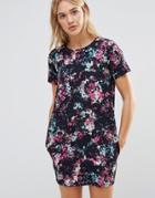 Neon Rose Floral Cocoon Shift Dress - Multi