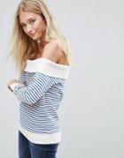 Blend She Napal Striped Off Shoulder Sweater - Blue