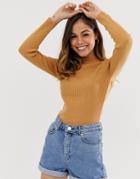 Brave Soul Rigby High Neck Sweater-tan