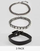 New Look 3 Pack Buckle And Chain Bracelet Set - Black