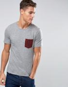 Jack And Jones T-shirt With Leopard Print Pocket - Gray