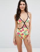 Sunseeker Cut Out Tropical Swimsuit - Yellow