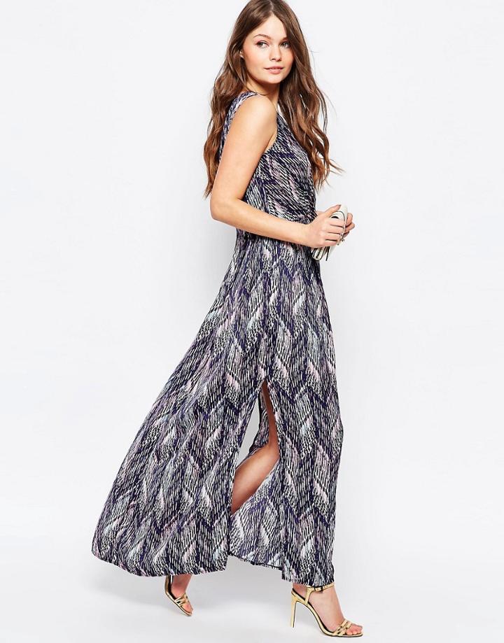Closet Maxi Dress With Side Splits In Scratchy Lines Print - Multi