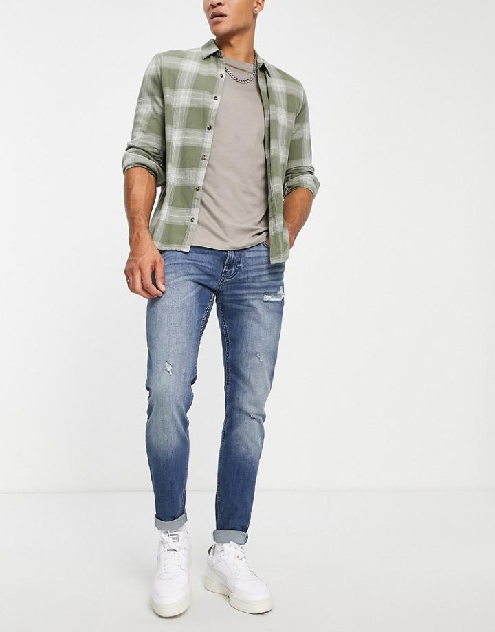 Hollister Superskinny Fit Top Distressed Repair Jeans In Tinted Medium Wash-blues