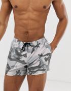 Brave Soul Camo Print Swim Short - Gray