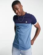 Le Breve Set Color Block T-shirt In Blue Stone & Navy-blues