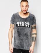 Asos Longline T-shirt With Scoop Neck And Skull Print In Heavy Acid Wash - Black