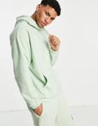 Asos Design Oversized Polar Fleece Hoodie In Light Green With Logo