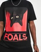 Topman Oversized Fit T-shirt With Foals Cat Print In Black
