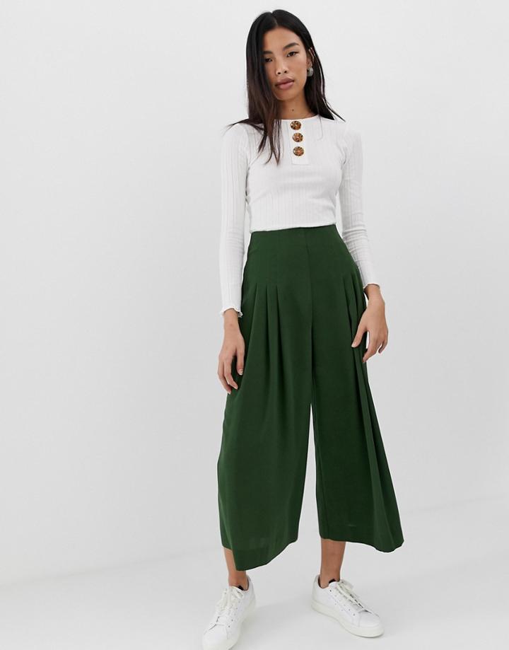 Asos Design Pleat Front Culottes-green