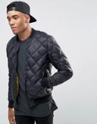 Pull & Bear Quilted Bomber Jacket In Black - Black