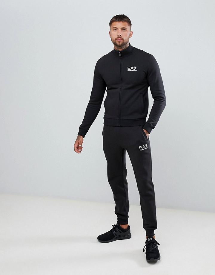 Ea7 Train Core Id Fleece Zip-thru Logo Tracksuit Set In Black - Black