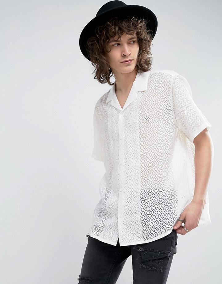Asos Regular Fit Sheer White Shirt With Revere Collar - White