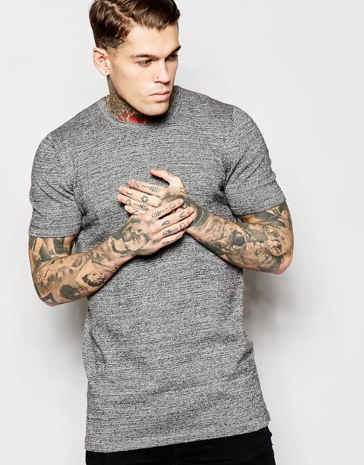 Asos Longline Knitted T-shirt In Black Twist - Black