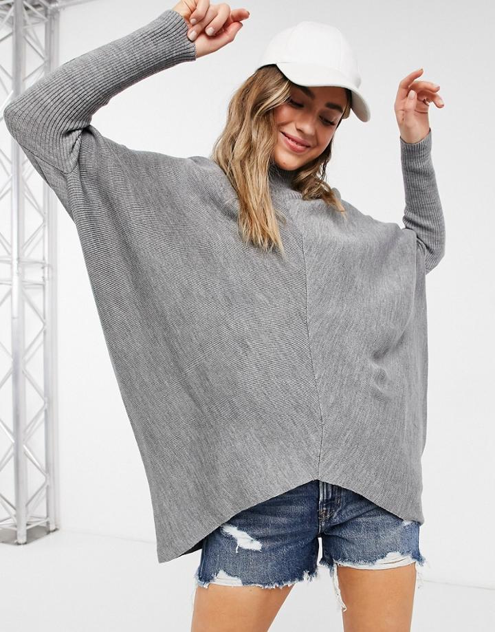 Style Cheat High Neck Knit Sweater With Asymmetric Hem In Gray-grey