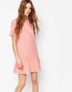 Vanessa Bruno Athe Cotton Voile Drop Waist Dress In Pink With Tulle Frill - 0019 Poudre