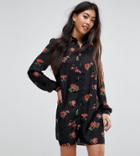 Fashion Union Petite Shirt Dress In Western Floral Print - Black