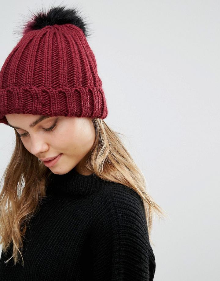 Oasis Fur Pom Beanie - Red