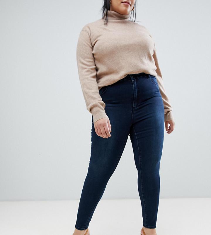 Asos Design Curve 'sculpt Me' High Waisted Premium Jeans In Dark Wash Blue