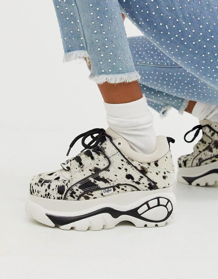 Buffalo London Classic Lowtop Sneakers In White Spotted Pony
