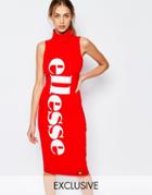 Ellesse High Neck Body-conscious Dress With Front Logo - Red